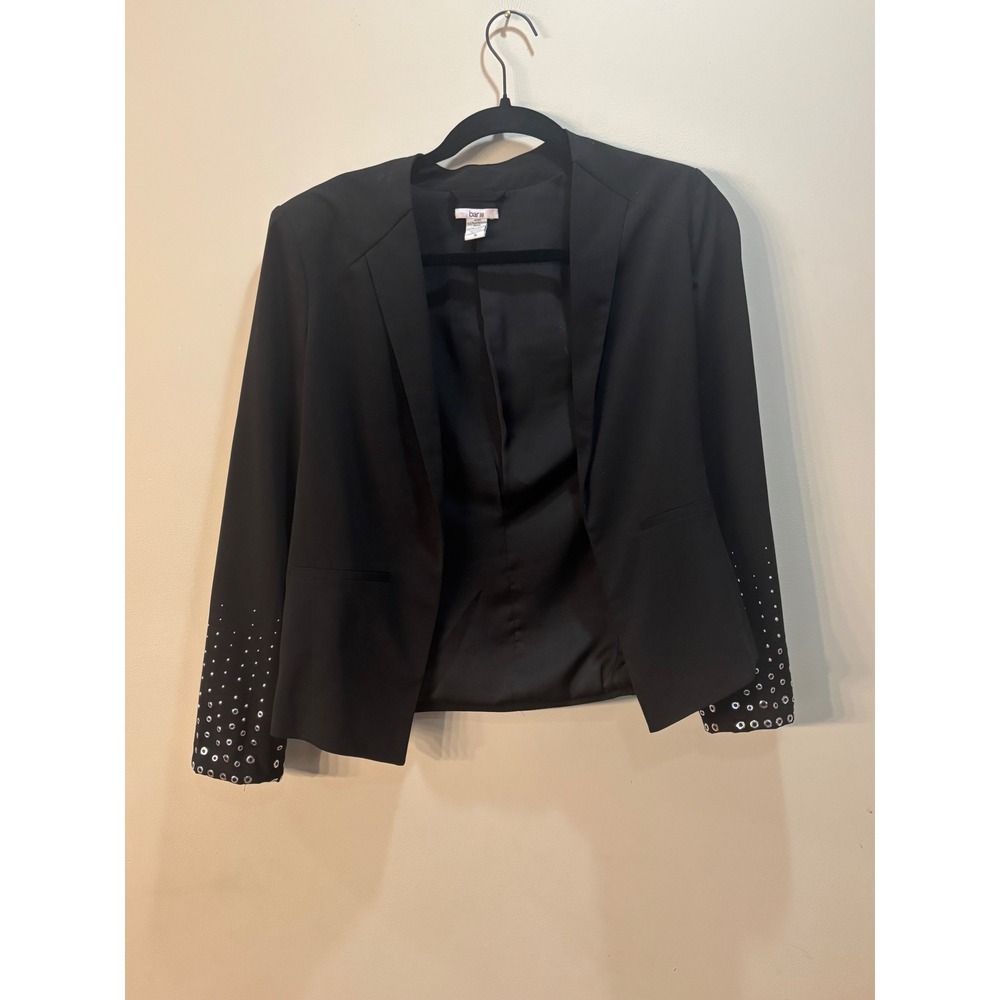 Bar III Black Studded Cuff Blazer Open Front Career Jacket Size S